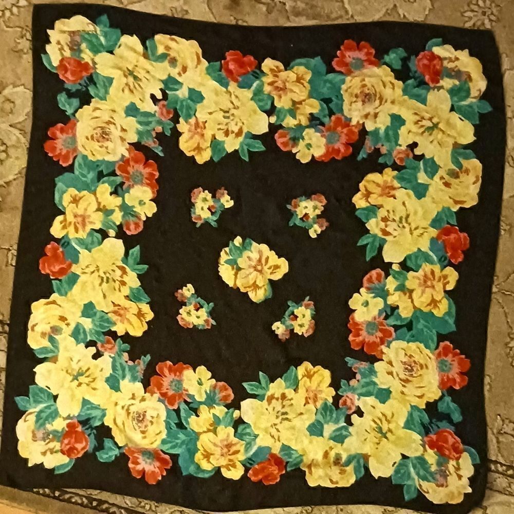 Vintage Oscar De La Renta Floral 31" Square Silk Scarf 